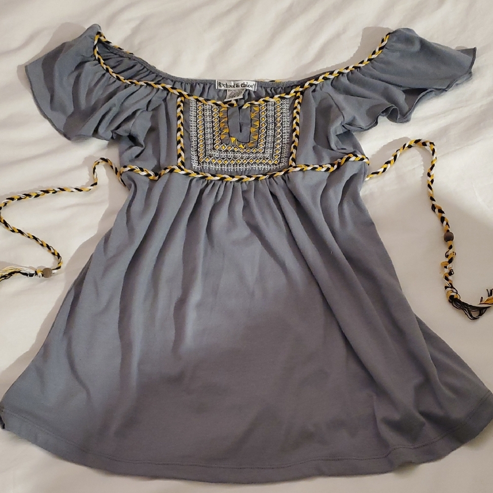 Flying Tomato Gray Off-Shoulder Blouse with Gold Accents